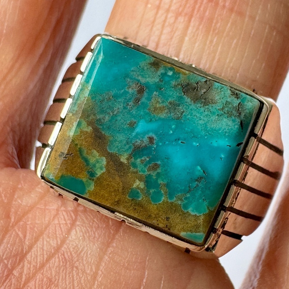 Navajo Turquoise Mens Ring Sz 12 Band Rectangle Signed Jack Sterling 14mm